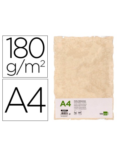 Papel pergamino liderpapel din a4 con bordes 180 gr color crema paquete de 50 hojas