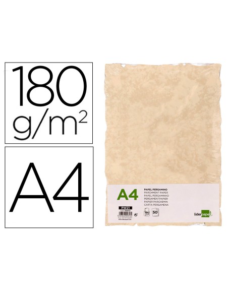 Papel pergamino liderpapel din a4 con bordes 180 gr color crema paquete de 50 hojas
