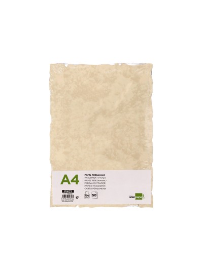 Papel pergamino liderpapel din a4 con bordes 180 gr color crema paquete de 50 hojas