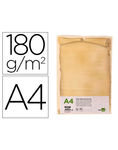 Papel pergamino liderpapel din a4 diploma 180 gr paquete de 50 hojas