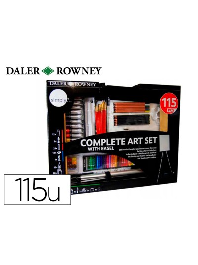 Set de pinturas daler rowney 115 piezas con caballete de aluminio plegable 457x73x584 mm