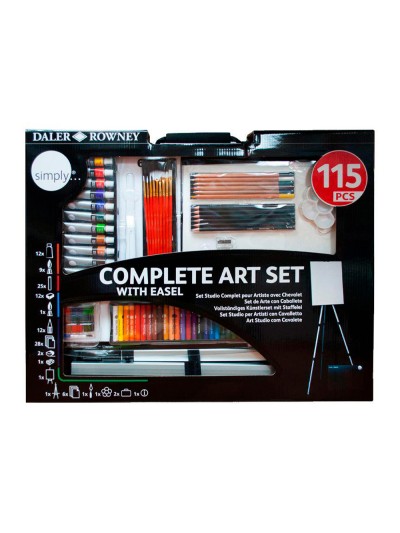Set de pinturas daler rowney 115 piezas con caballete de aluminio plegable 457x73x584 mm