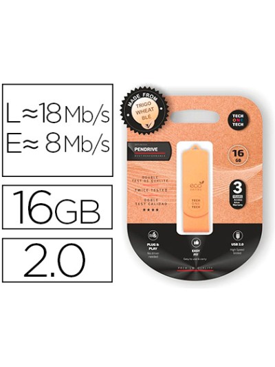 Memoria usb tech one tech ecotech biodegradable 16 gb usb 2.0