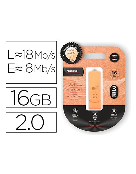 Memoria usb tech one tech ecotech biodegradable 16 gb usb 2.0