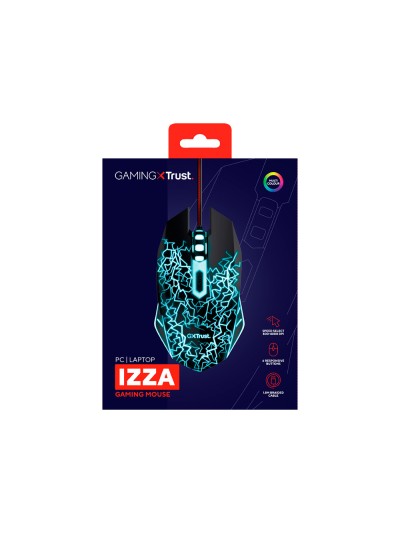 Raton trust gxt105x izza gaming optico luces led 800-4000 ppp 6 botones usb 2.0 cable 1,80 m color negro