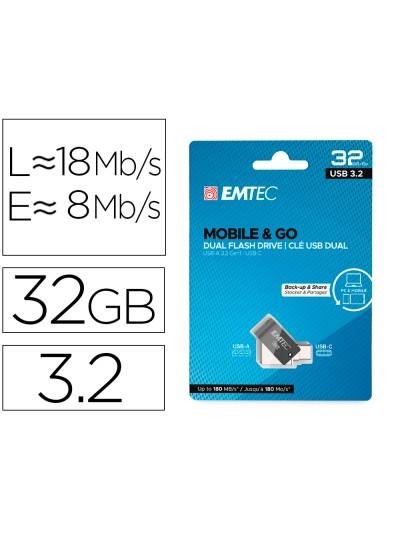 Memoria emtec usb 3.2 dual mobile & go type-c /usb 32 gb