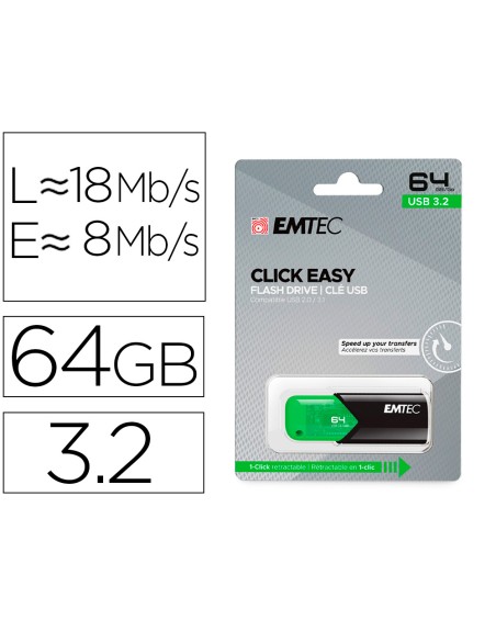 Memoria emtec usb 3.2 click easy 64 gb verde