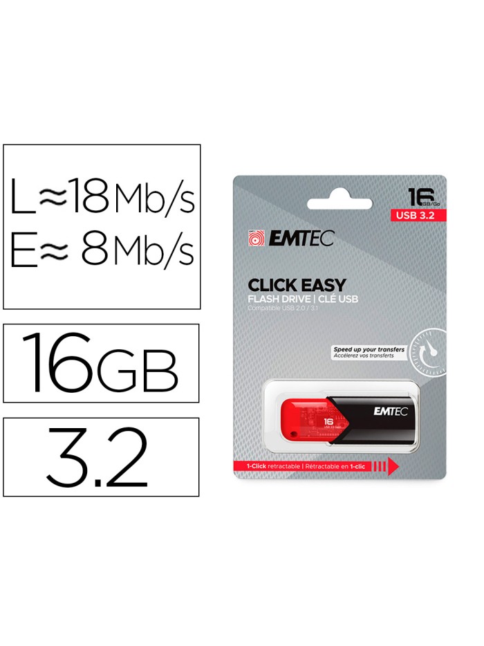 Memoria emtec usb 3.2 click easy 16 gb rojo Memoria emtec usb 3.2 click easy 16 gb rojo
