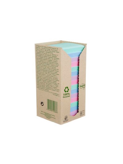 Bloc de notas adhesivas quita y pon post-it 76x76 mm 100% reciclado pefc en torre pack de 16 unidades colores