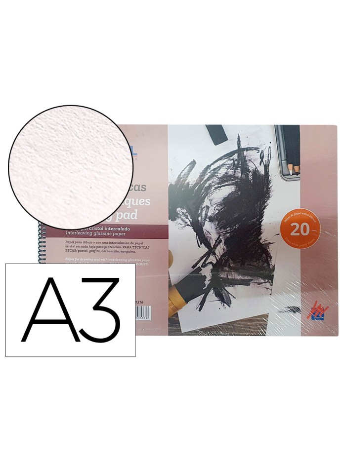 Bloc dibujo acuarela michel espiral din a3 con papel cristal intercalado 20 hojas 200 gr/m2 297x420 mm Bloc dibujo acuarela michel espiral din a3 con papel cristal intercalado 20 hojas 200 gr/m2 297x420 mm