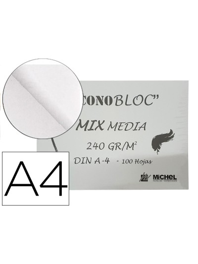 Bloc dibujo multitecnicas michel econobloc mix media din a4 encolado 100 hojas 240 gr/m2 210x297 mm