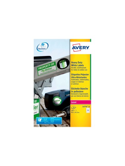 Etiqueta adhesiva resistente avery poliester blanco laser 99,1x42,3 mm caja de 240 unidades
