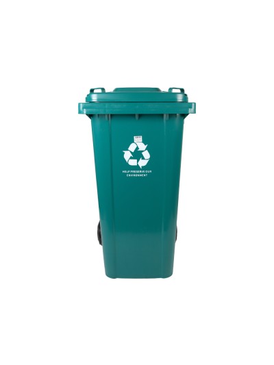 Papelera contenedor q-connect plastico con tapadera y ruedas 240 litros verde 1040x620x610 mm