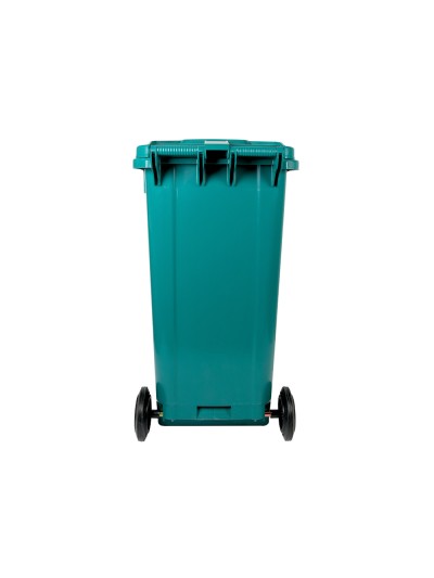 Papelera contenedor q-connect plastico con tapadera y ruedas 240 litros verde 1040x620x610 mm