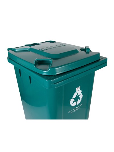 Papelera contenedor q-connect plastico con tapadera y ruedas 240 litros verde 1040x620x610 mm
