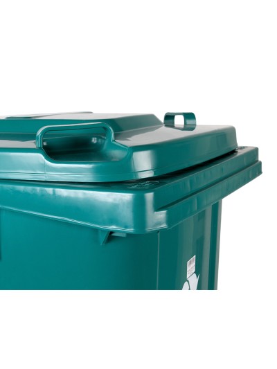 Papelera contenedor q-connect plastico con tapadera y ruedas 240 litros verde 1040x620x610 mm