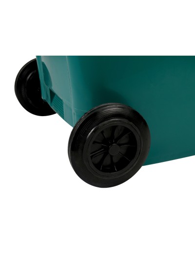 Papelera contenedor q-connect plastico con tapadera y ruedas 240 litros verde 1040x620x610 mm