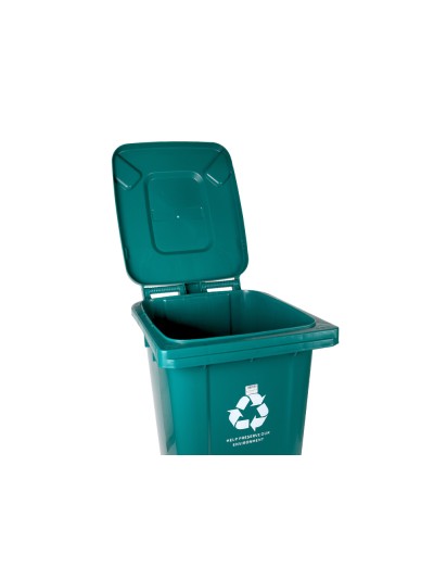 Papelera contenedor q-connect plastico con tapadera y ruedas 240 litros verde 1040x620x610 mm