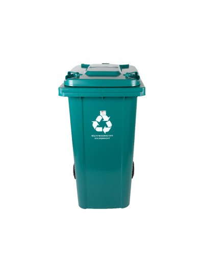 Papelera contenedor q-connect plastico con tapadera y ruedas 240 litros verde 1040x620x610 mm