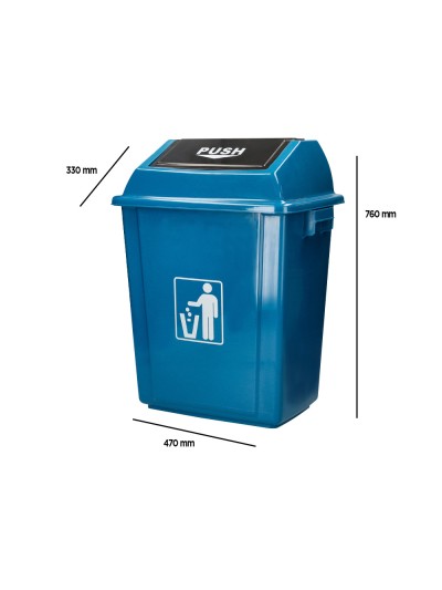 Papelera contenedor q-connect plastico con tapa de balancin 58 litros azul 470x330x760 mm