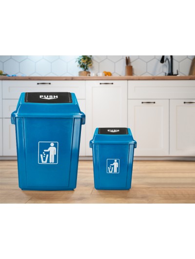 Papelera contenedor q-connect plastico con tapa de balancin 58 litros azul 470x330x760 mm