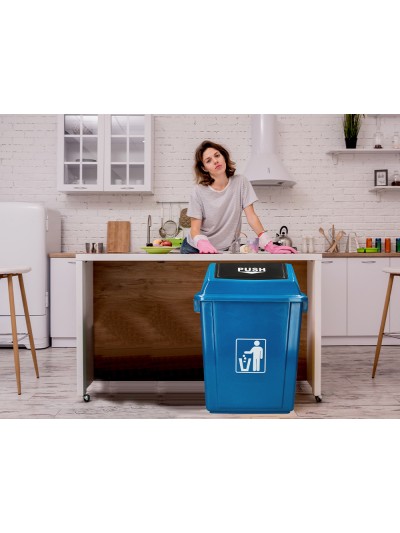 Papelera contenedor q-connect plastico con tapa de balancin 58 litros azul 470x330x760 mm