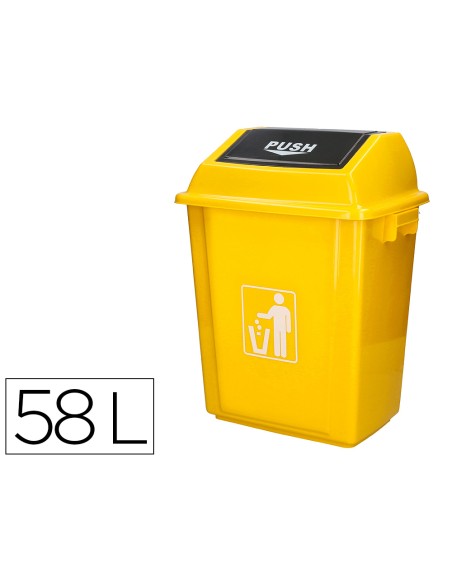 Papelera contenedor q-connect plastico con tapa de balancin 58 litros amarillo 470x330x760 mm
