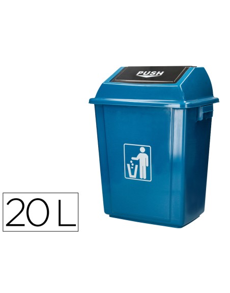 Papelera contenedor q-connect plastico con tapa de balancin 20 litros azul 340x240x450 mm