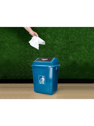 Papelera contenedor q-connect plastico con tapa de balancin 20 litros azul 340x240x450 mm