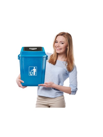 Papelera contenedor q-connect plastico con tapa de balancin 20 litros azul 340x240x450 mm