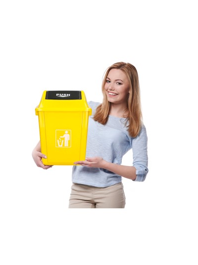 Papelera contenedor q-connect plastico con tapa de balancin 20 litros amarillo 340x240x450 mm