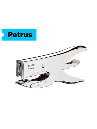 Grapadora petrus de tenaza 222 metalica cromada capacidad de grapado 40 hojas usa grapas 22/6-8 y 24/6-8