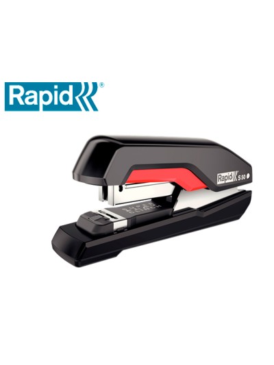 Grapadora rapid supreme s50 plastico capacidad de grapado 50 hojas usa grapas 24/6-8+ y 26/6-8+ color negro/rojo