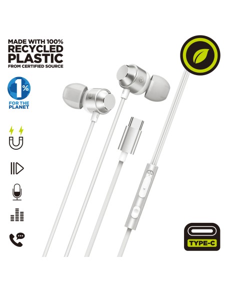 Auriculares magneticos muvit m32 usb tipo c blanco
