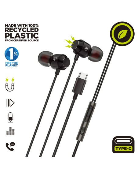 Auriculares magneticos muvit m32 usb tipo c negro