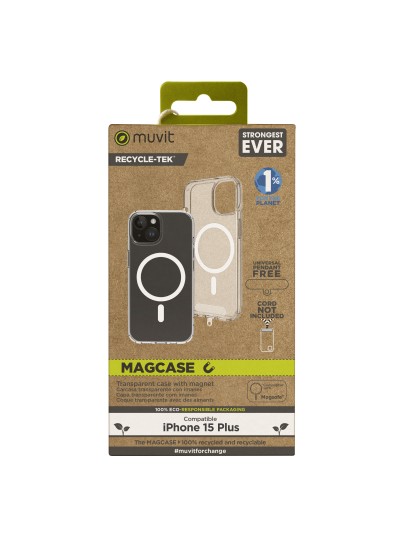 Funda muvit recycletek magsafe para apple iphone 15 plus transparente