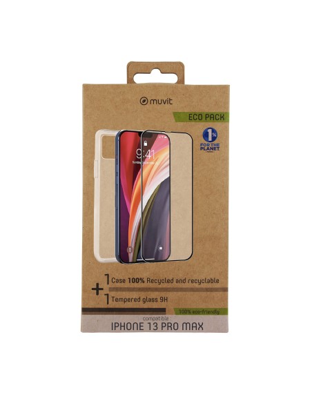 Funda muvit para iphone 13 pro max + protector pantalla vidrio templado plano marco negro