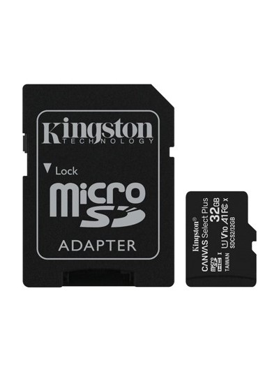 Tarjeta memoria micro secure digital sd hc 32gb kingston canvas select plus clase 10 uhs - 1 + adaptador sd