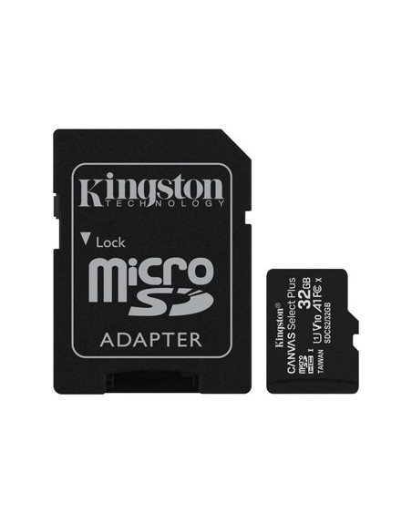 Tarjeta memoria micro secure digital sd hc 32gb kingston canvas select plus clase 10 uhs - 1 + adaptador sd