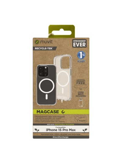 Funda muvit recycletek magsafe para apple iphone 15 pro transparente