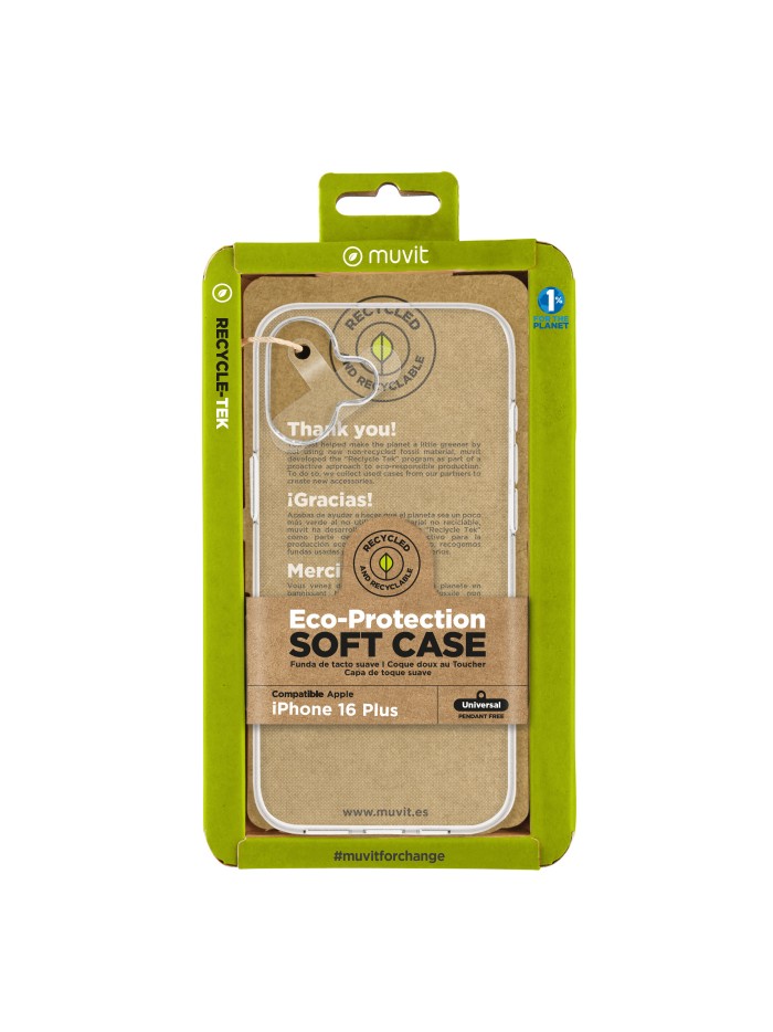 Funda muvit recycletek para apple iphone 16 plus transparente Funda muvit recycletek para apple iphone 16 plus transparente