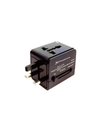 Cargador adaptador enchufe universal viaje phoenix cualquier clavija mundial 2 x usb negro