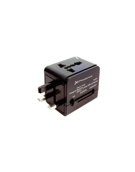 Cargador adaptador enchufe universal viaje phoenix cualquier clavija mundial 2 x usb negro