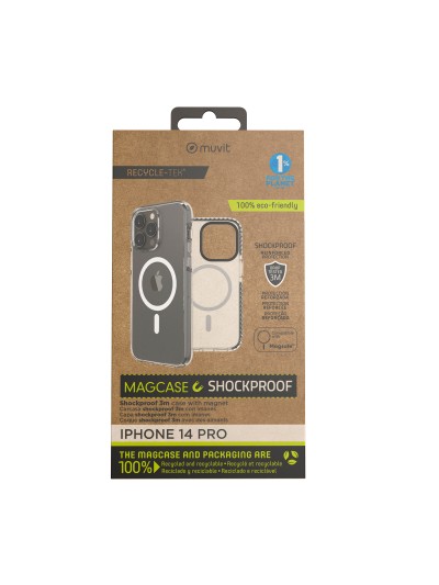 Funda muvit recycletek magsafe shockproof 3m para apple iphone 14 pro transparente - negra
