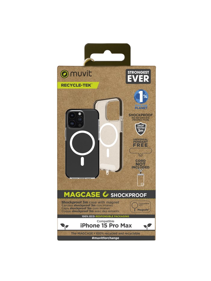 Funda muvit recycletek magsafe shockproof 3m para apple iphone 15 pro max transparente - negra Funda muvit recycletek magsafe shockproof 3m para apple iphone 15 pro max transparente - negra
