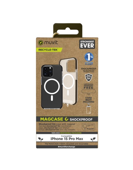 Funda muvit recycletek magsafe shockproof 3m para apple iphone 15 pro max transparente - negra