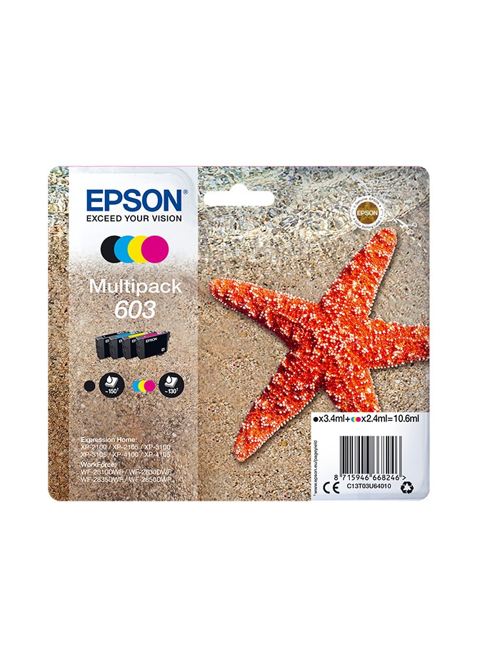 Multipack cartucho tinta epson 603 c13t03u64010 negro - cian - amarillo - magenta - estrella de mar Multipack cartucho tinta epson 603 c13t03u64010 negro - cian - amarillo - magenta - estrella de mar