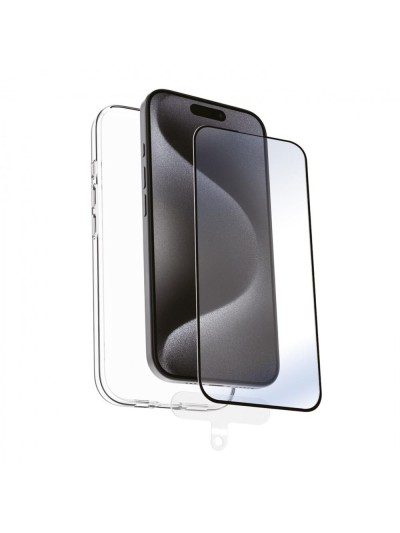 Funda muvit recycletek para apple iphone 16 transparente + protector cristal templado marco negro