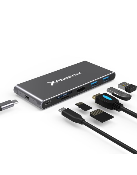 Docking caja externa phoenix para disco m.2 con hub usb tipo c 6 en 1