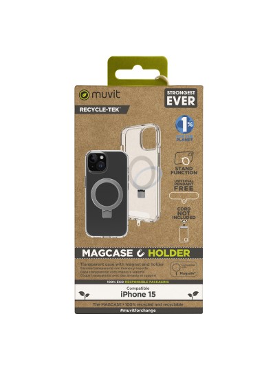 Funda muvit recycletek magsafe + soporte para iphone 15 transparente